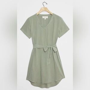 Cloth and Stone sage green dress with elastic detail & reversible waist tie.